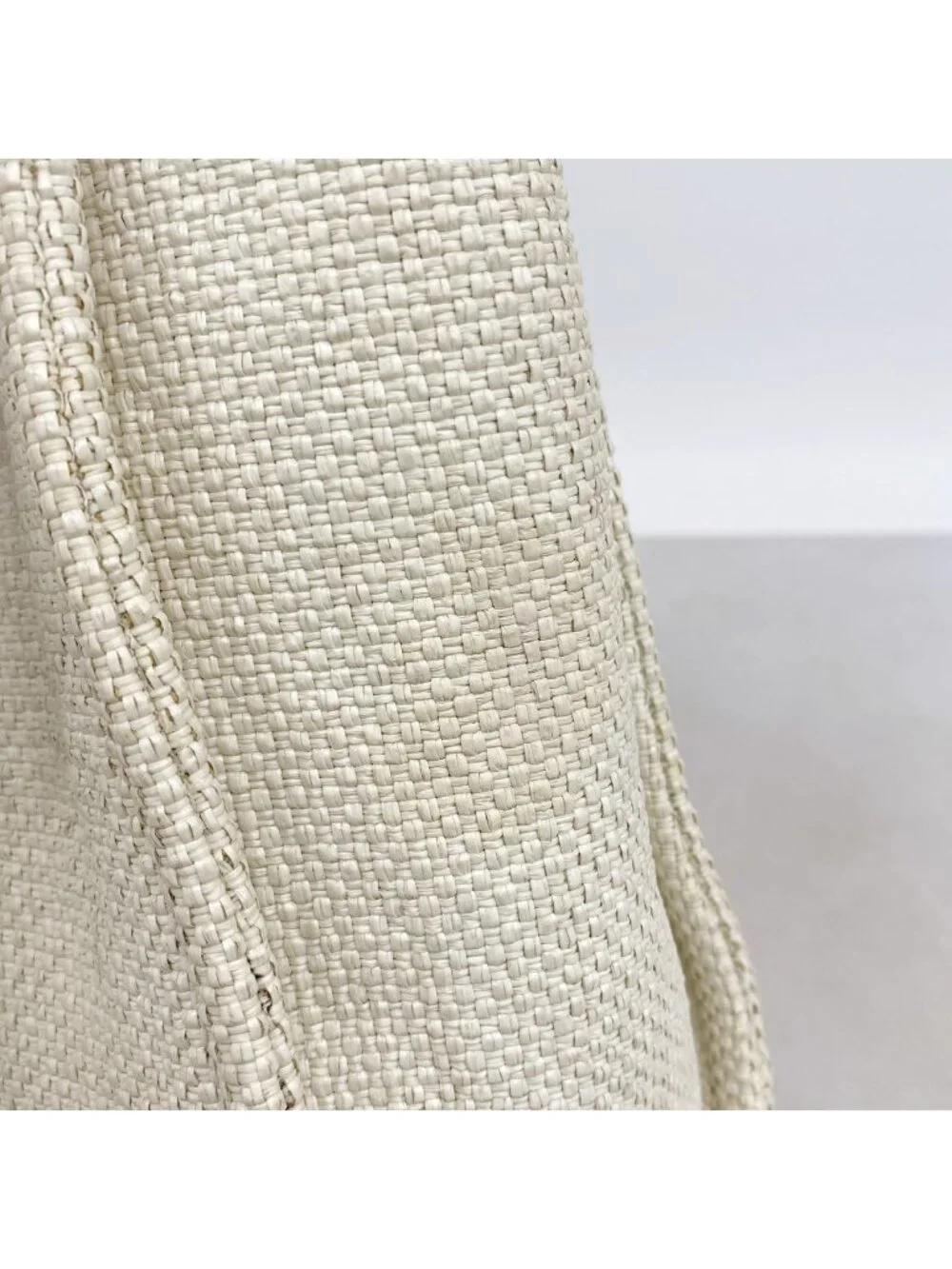 Chanel Chain Tote Bag Deauville Raffia Ivory Navy Silver